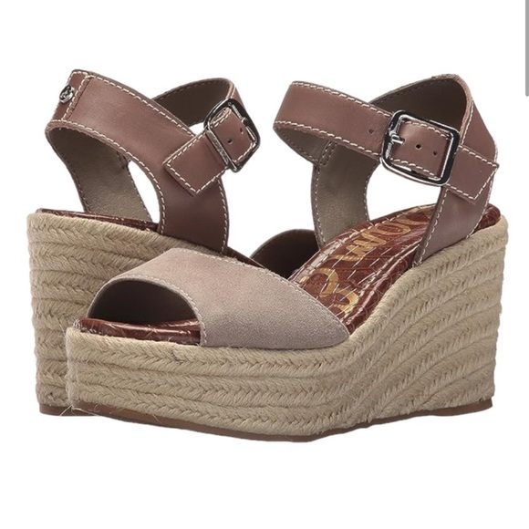 Sam Edelman Dimitree Putty Dark Ankle Strap Espadrille Wedges - Picture 3 of 7